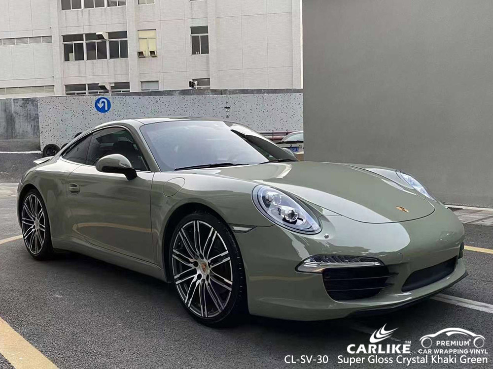 CL-SV-30 Super Gloss Crystal Khaki Green Vinyl Vehicle Поставщик упаковки для PORSCHE