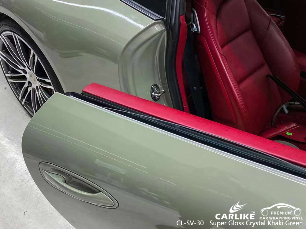CL-SV-30 Süper Parlak Kristal Haki Yeşil Vinil Araç PORSCHE için Sargı Tedarikçisi