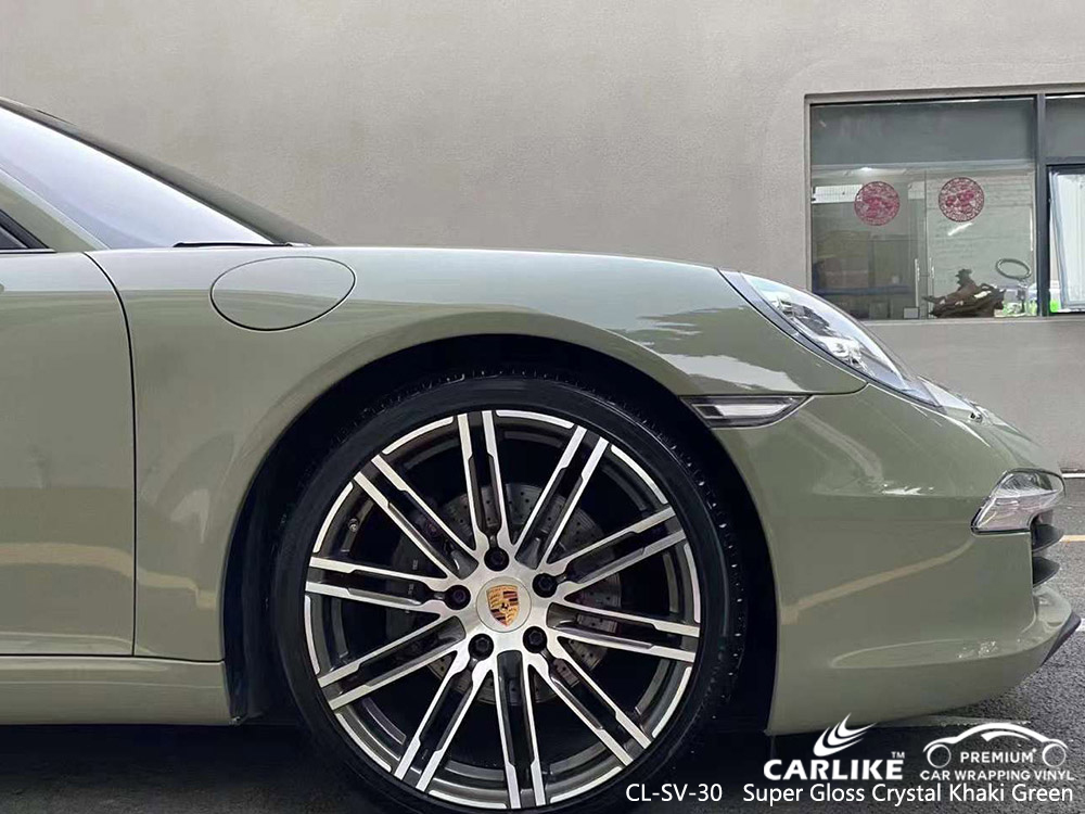 CL-SV-30 Süper Parlak Kristal Haki Yeşil Vinil Araç PORSCHE için Sargı Tedarikçisi
