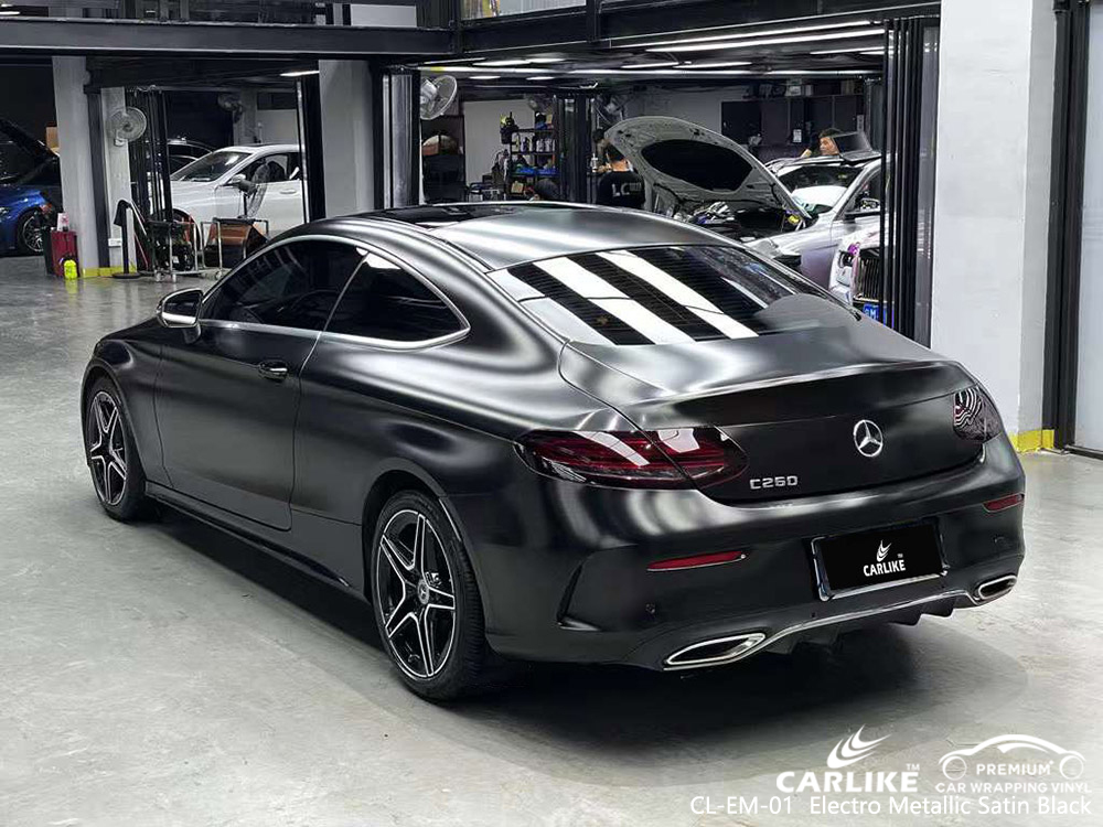 CL-EM-01 غلاف السيارة من الفينيل الأسود المعدني الساتان الكهربائي مورد لـ MERCEDES-BENZ 