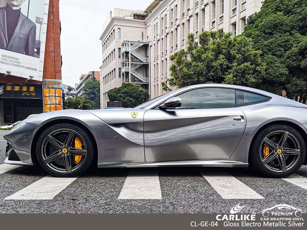 CL-GE-04 Gloss Electro Metallic Silver Car Vinyl Manufacturer For FERRARI