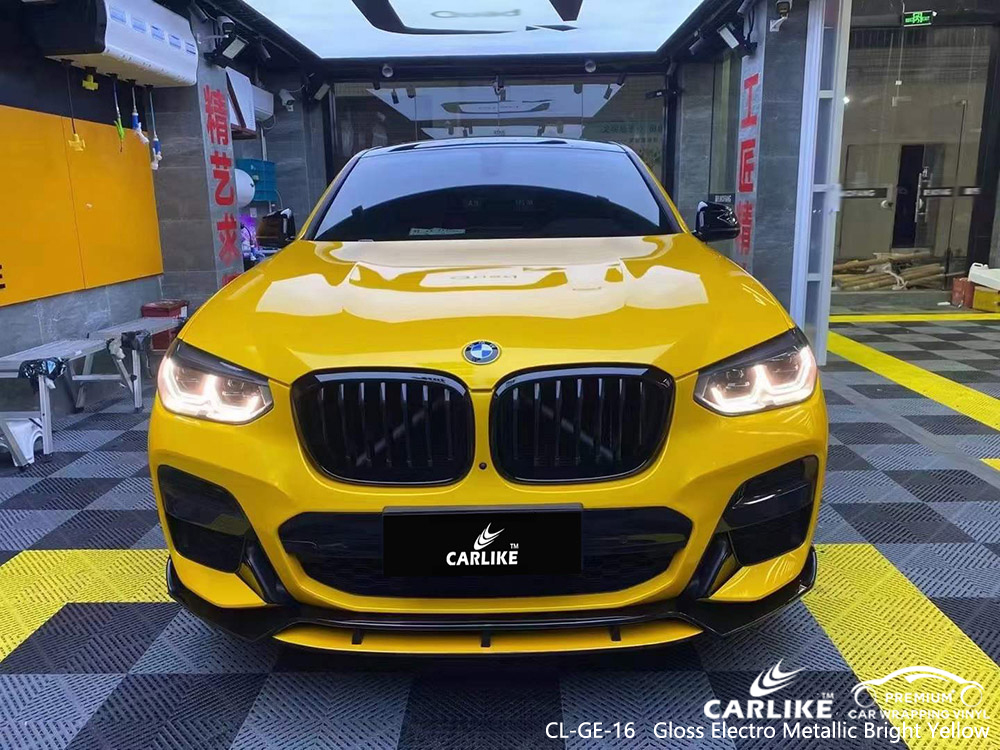 CL-GE-16 Vinilo para automóvil amarillo brillante electrometálico brillante Proveedor de envoltura para BMW