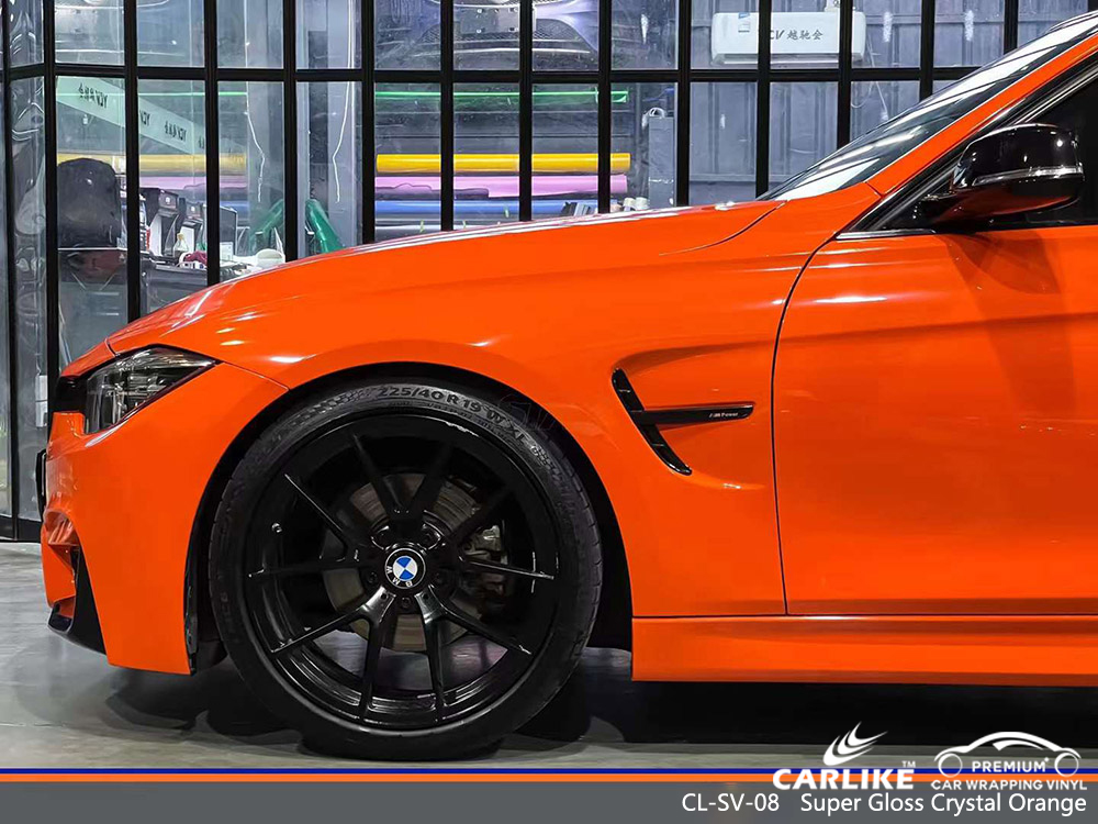 CL-SV-08 Super Gloss Crystal Orange Vinyl Wrap Manufacturer لسيارات BMW 