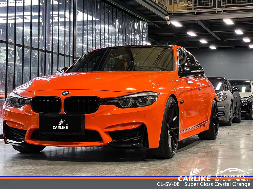 CL-SV-08 Super Gloss Crystal Orange Vinyl Wrap Manufacturer لسيارات BMW 