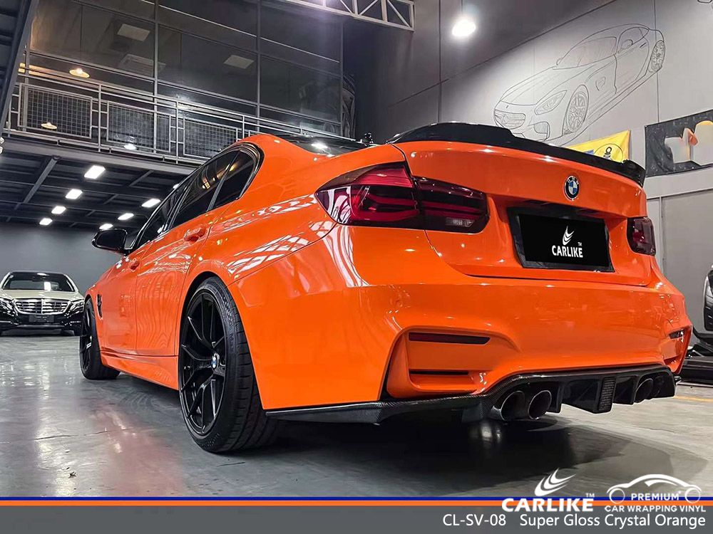 CL-SV-08 Super Gloss Crystal Orange Vinyl Wrap Produttore per BMW