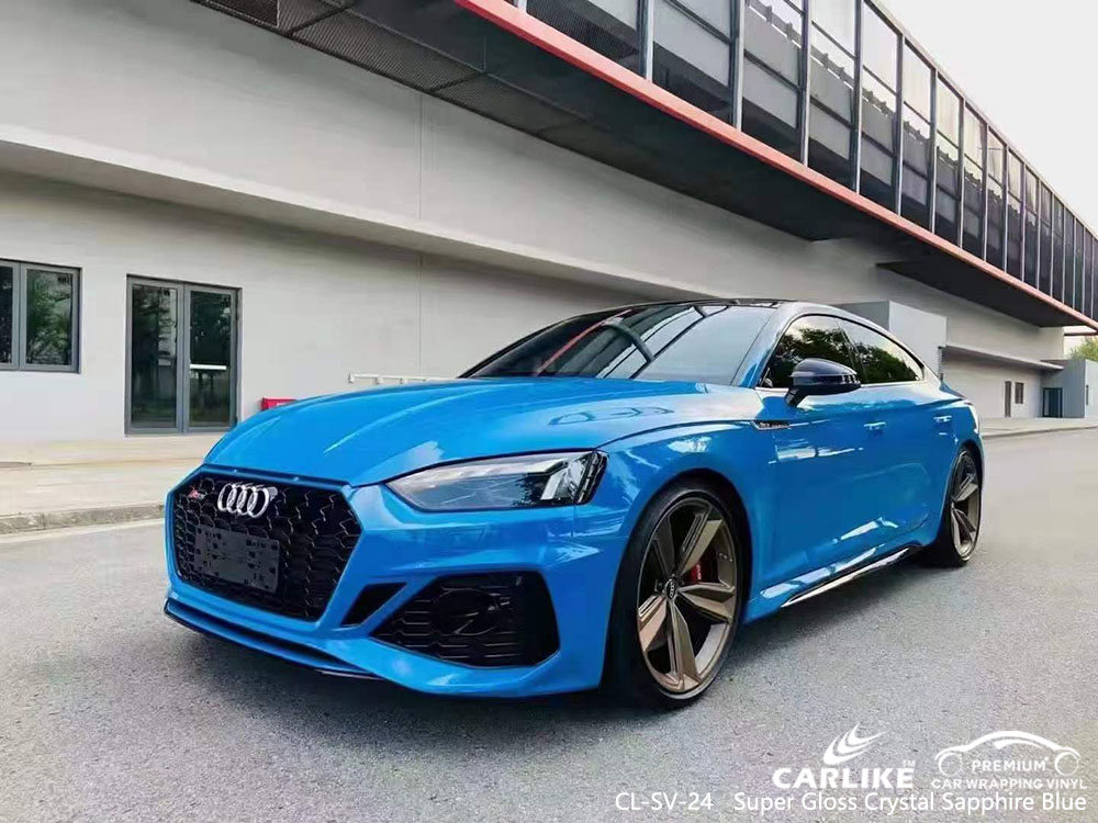 CL-SV-24 Super Gloss Crystal Sapphire Blue Vinyl Vehicle Wrap Factory For AUDI
