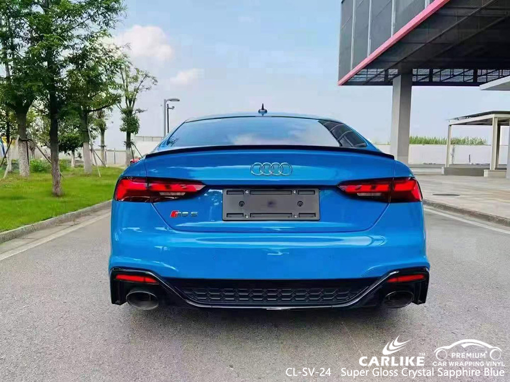 CL-SV-24 Super Gloss Crystal Sapphire Blue Vinyl Vehicle Wrap Factory For AUDI