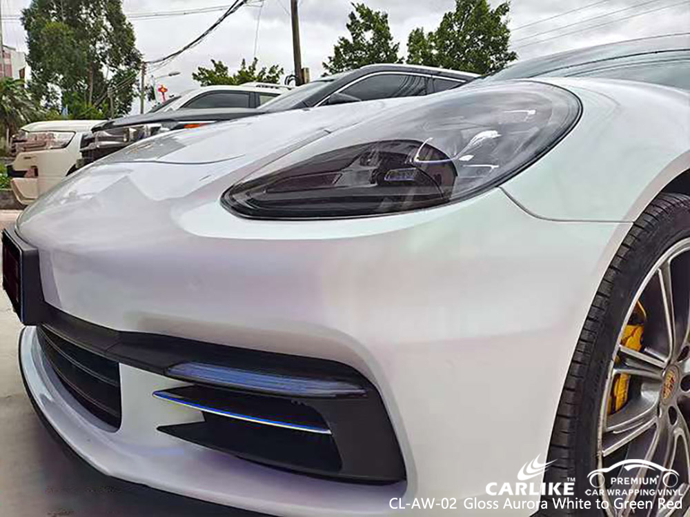 PORSCHE için CL-AW-02 Parlak Aurora Beyaz Yeşil Kırmızı Vinil Wrap Toptan