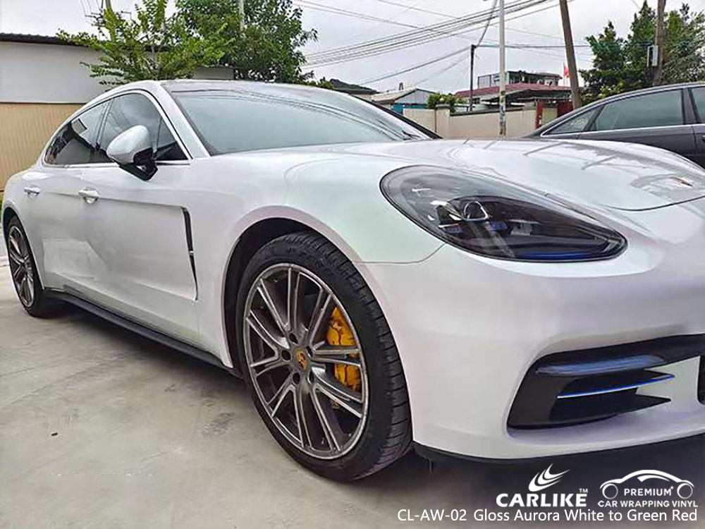 CL-AW-02 Gloss Aurora White Green Red Vinyl Wrap Wholesale For PORSCHE