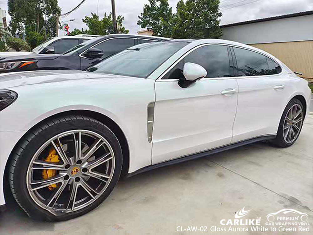 CL-AW-02 Gloss Aurora White Green Red Vinyl Wrap Wholesale For PORSCHE