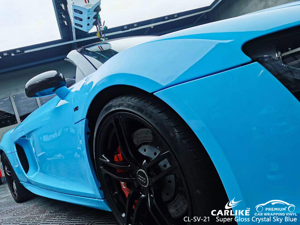 CL-SV-21 Super Gloss Crystal Sky Blue Vinyl Auto Wrap Fornitore Per AUDI