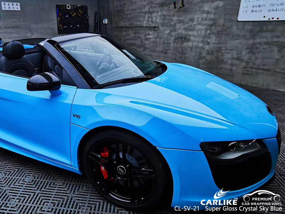 CL-SV-21 Super Gloss Crystal Sky Blue Vinyl Auto Wrap Lieferant Für AUDI