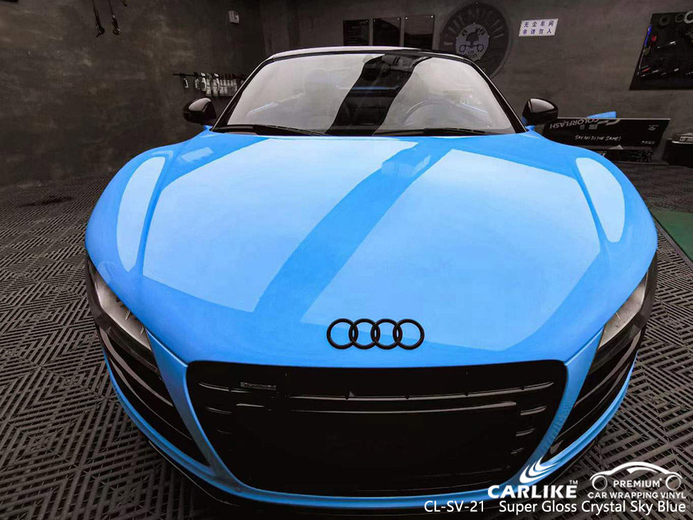 AUDI için CL-SV-21 Süper Parlak Kristal Gökyüzü Mavi Vinil Otomatik Wrap Tedarikçi