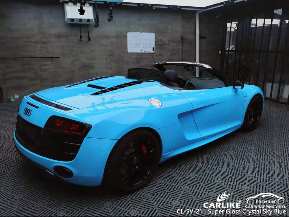 CL-SV-21 Super Gloss Crystal Sky Blue Vinyl Auto Wrap Fornecedor Para AUDI