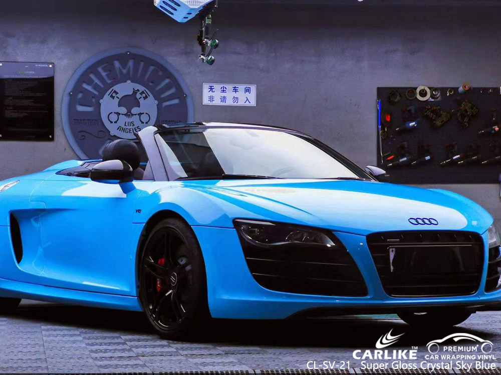 CL-SV-21 Super Gloss Crystal Sky Blue Vinyl Auto Wrap Lieferant Für AUDI