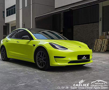 CL-SV-28 Super Gloss Crystal Apple Green Vinyl Wrap Fornitore Auto Per TESLA