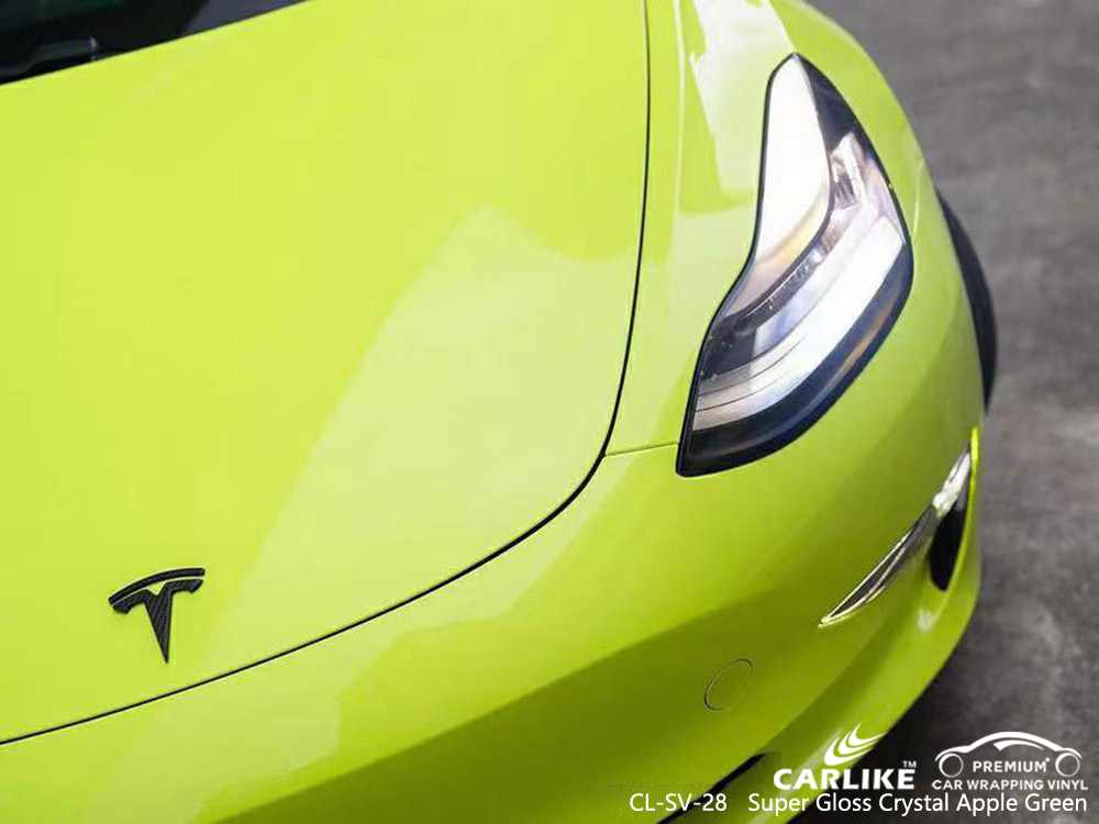 CL-SV-28 Super Gloss Crystal Apple Green Vinyl Auto Wrap Lieferant Für TESLA