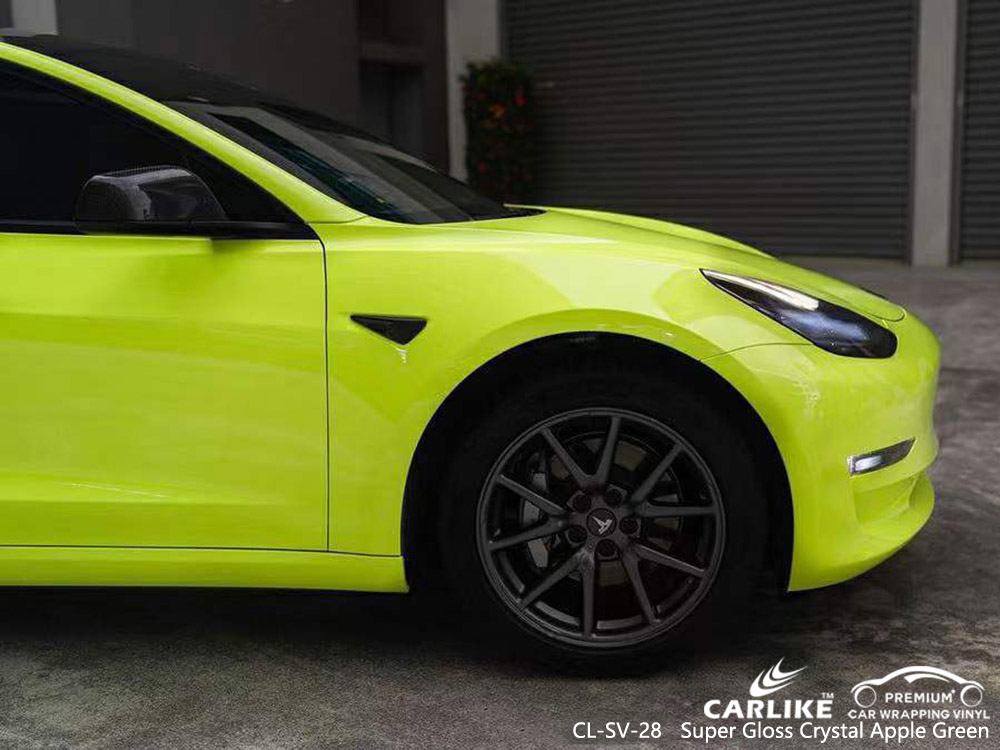 CL-SV-28 Super Gloss Crystal Apple Green Vinyl Auto Wrap Lieferant Für TESLA