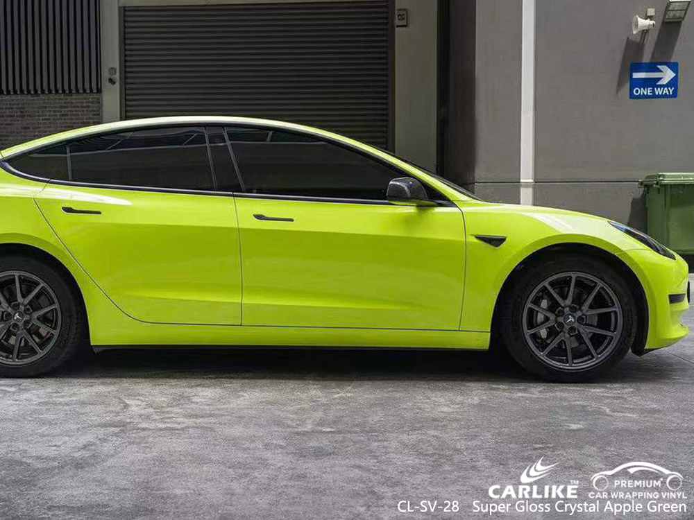 CL-SV-28 Super Gloss Crystal Apple Green Vinyl Auto Wrap Fornecedor Para TESLA