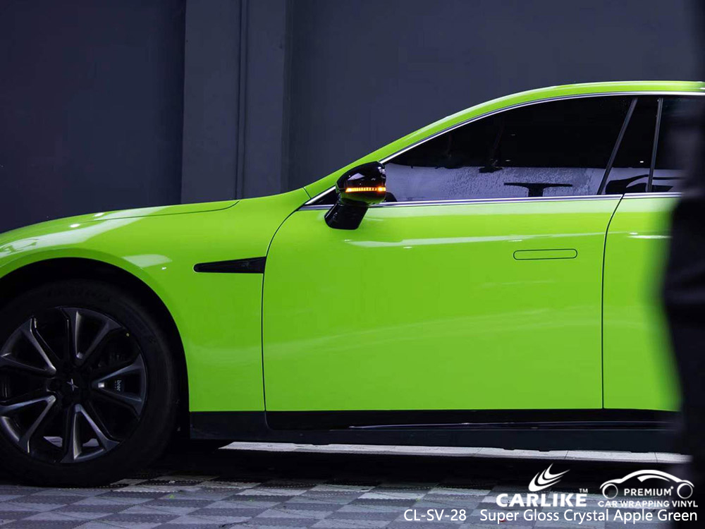 CL-SV-28 Super Gloss Crystal Apple Green Vinyl Car Wrap Manufacturer For XPENG