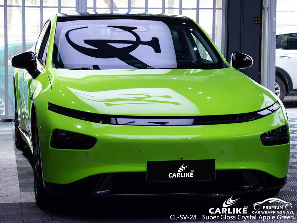 CL-SV-28 Super Gloss Crystal Apple Green Vinyl Car Wrap Manufacturer For XPENG