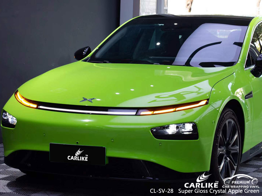 CL-SV-28 Super Gloss Crystal Apple Green Vinyl Car Wrap Manufacturer For XPENG