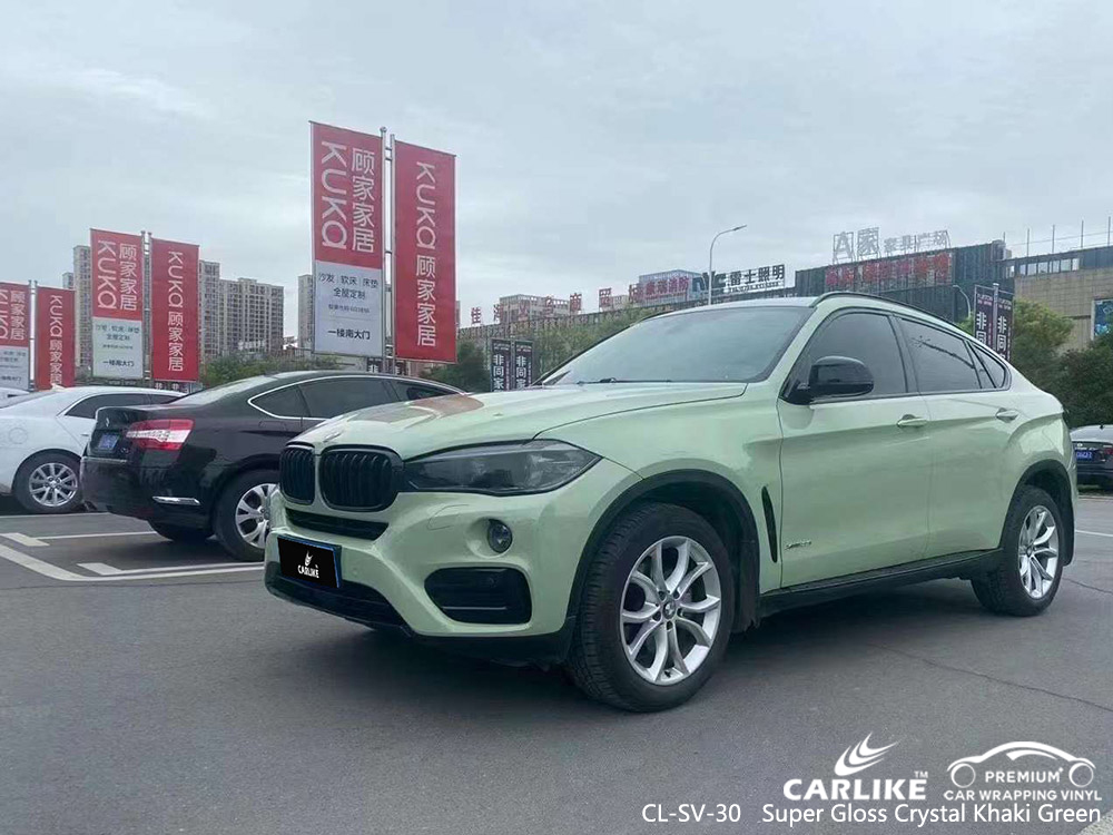 BMW için CL-SV-30 Süper Parlak Kristal Khaki Yeşil Araba Vinil Wrap Malzemeleri