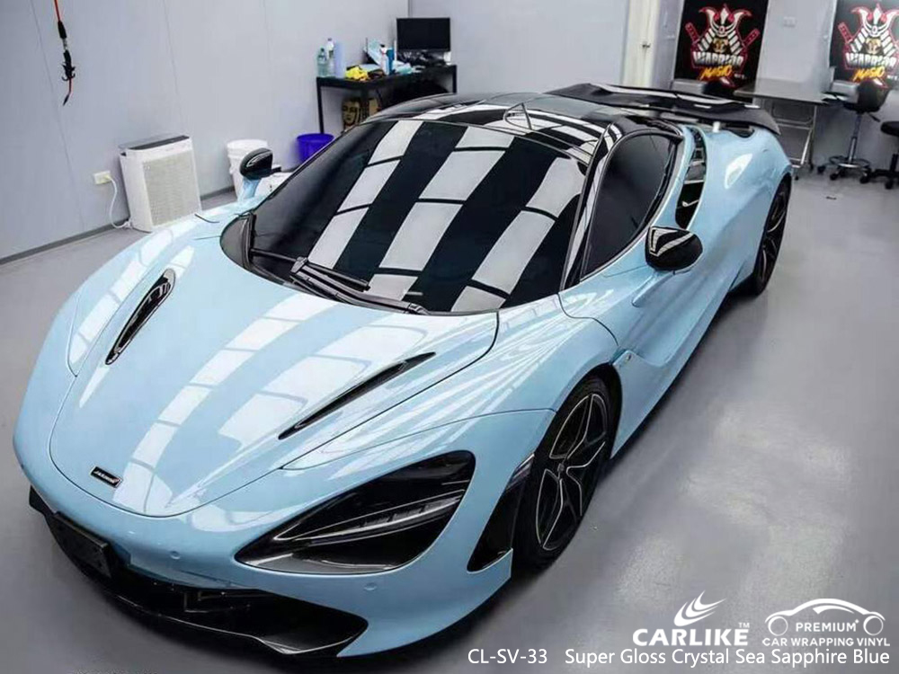 CL-SV-33 Super Gloss Cristal Safira Mar Azul Vinil Auto Wrap Factory Para MCLAREN