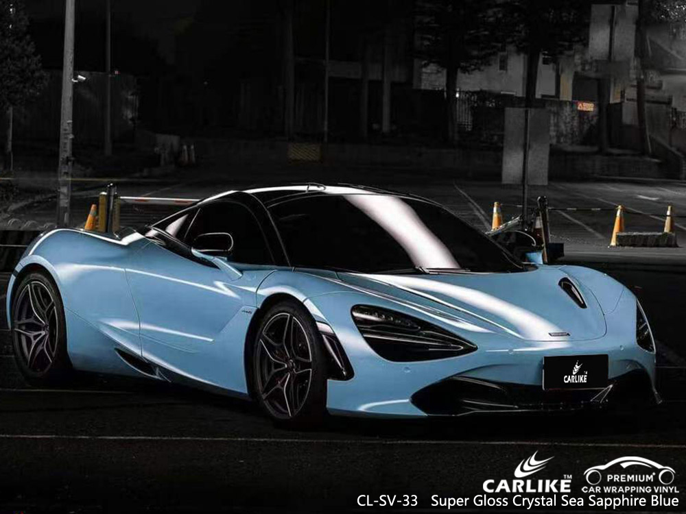 CL-SV-33 Super Gloss Crystal Sea Saphir Blue Vinyl Auto Wrap Factory Für MCLAREN