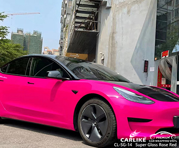 CL-SG-14 Super Gloss Rose Red Car Wrap Vinyl Fabrik für TESLA