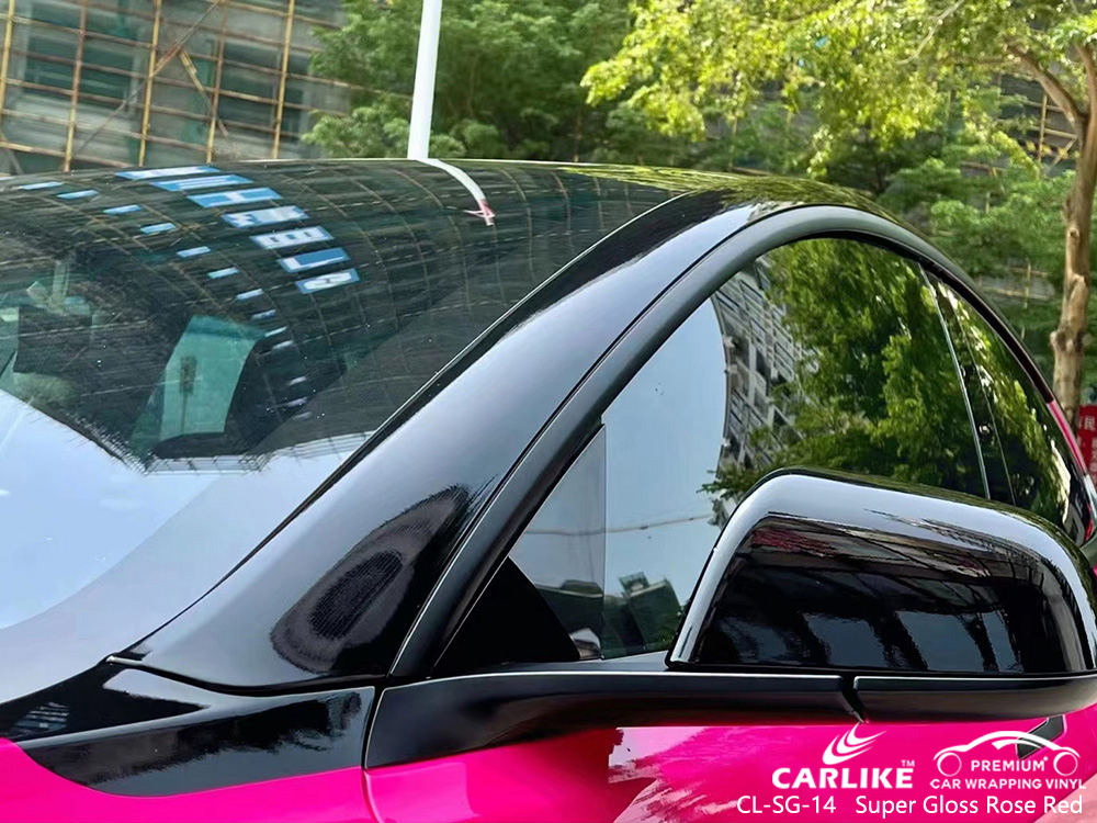 CL-SG-14 Super Gloss Rose Red Car Wrap Vinyl Factory For TESLA