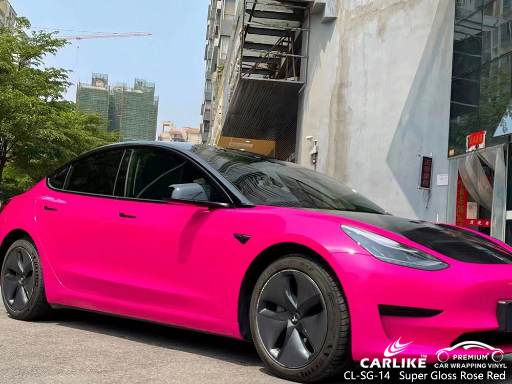 CL-SG-14 Super Gloss Rose Red Car Wrap Vinyl Factory For TESLA