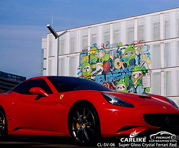 CL-SV-06 FERRARI için Süper Parlak Kristal Ferrari Kırmızı Vinil Araç Sarma Fabrikası