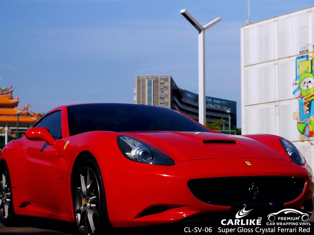 CL-SV-06 Super Gloss Crystal Ferrari Red Vinyl Vehicle Wrap Factory For FERRARI