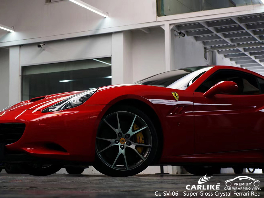 CL-SV-06 Super Gloss Crystal Ferrari Red Vinyl Vehicle Wrap Factory For FERRARI