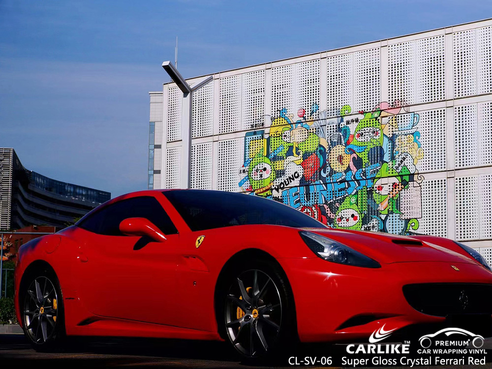 CL-SV-06 Super Gloss Crystal Ferrari Red Vinyl Vehicle Wrap Factory For FERRARI