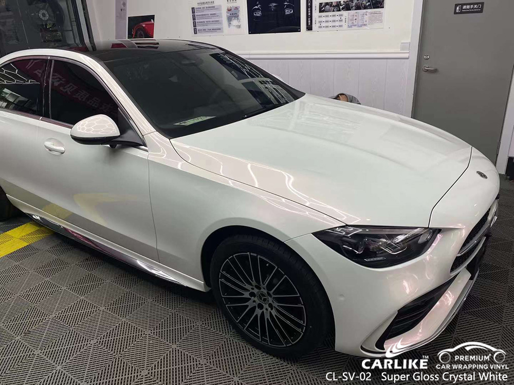 CL-SV-02 MERCEDES-BENZ için Süper Parlak Kristal Beyaz Vinil Otomatik Sarma Fabrikası