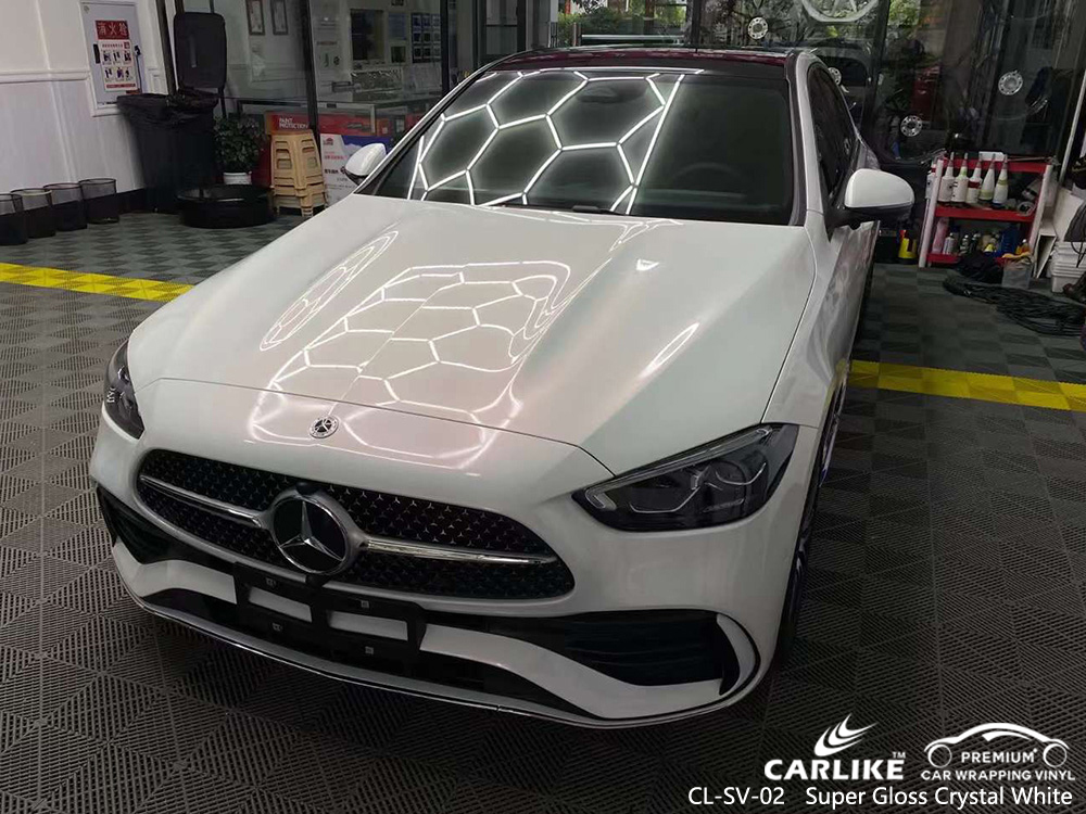 CL-SV-02 MERCEDES-BENZ için Süper Parlak Kristal Beyaz Vinil Otomatik Sarma Fabrikası