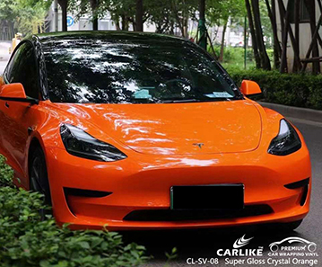 CL-SV-08 Tesla Super Bright Crystal Orange Vinyl Automobile Packaging Factory