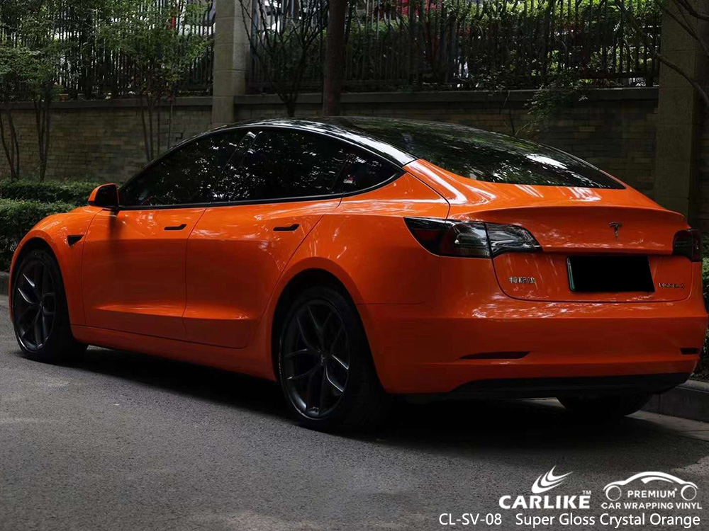 CL-SV-08 Super Gloss Crystal Orange Vinyl Fahrzeug Wrap Factory Für TESLA