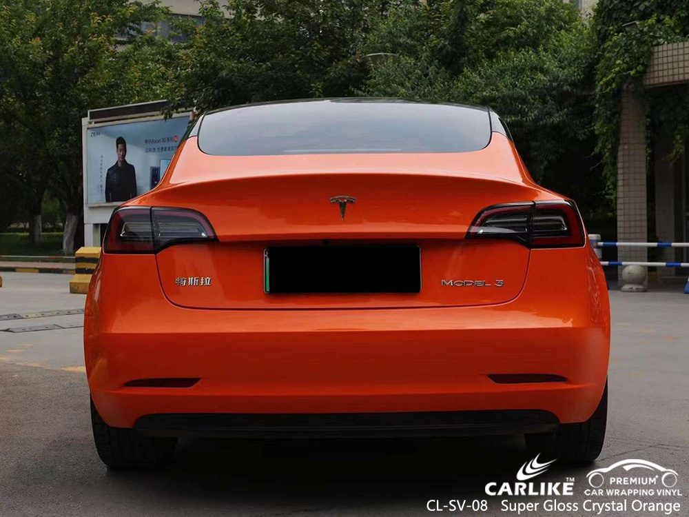 TESLA için CL-SV-08 Süper Parlak Kristal Turuncu Vinil Araç Sarma Fabrikası