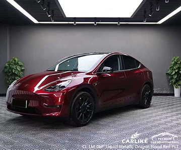 CL-LM-06P Liquid Metallic Dragon Blood Red PET Car Wrap Vinyl Manufacturer For TESLA