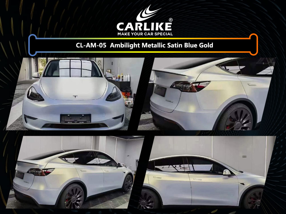 CL-AM-05 Ambilight Metallic Satin Blue Gold Vinyl For Tesla Car Wrap Factory Supplier