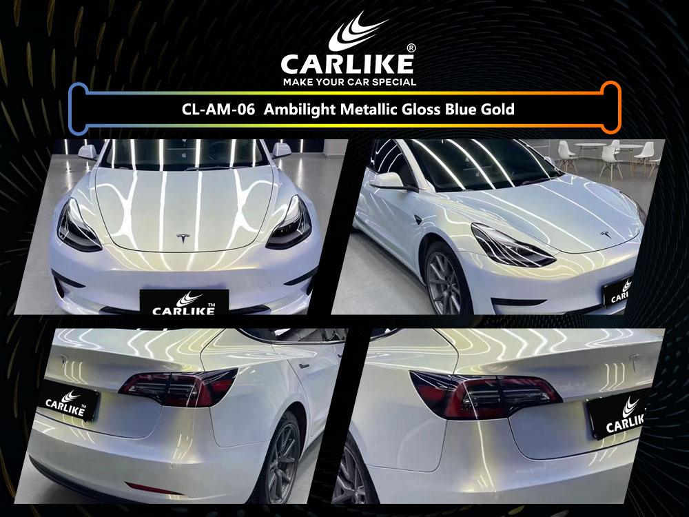 CL-AM-06 Ambilight Metallic Gloss Blue Gold Vinyl For Tesla Car Wrap Factory Supplier