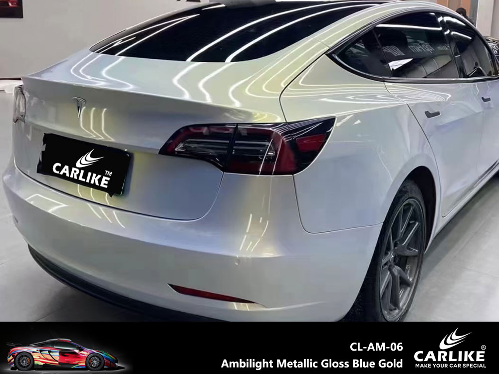 CL-AM-06 Ambilight Metallic Gloss Blue Gold Vinyl For Tesla Car Wrap Factory Supplier
