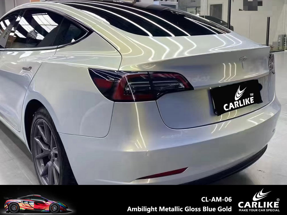 CL-AM-06 Ambilight Metallic Gloss Blue Gold Vinyl For Tesla Car Wrap Factory Supplier