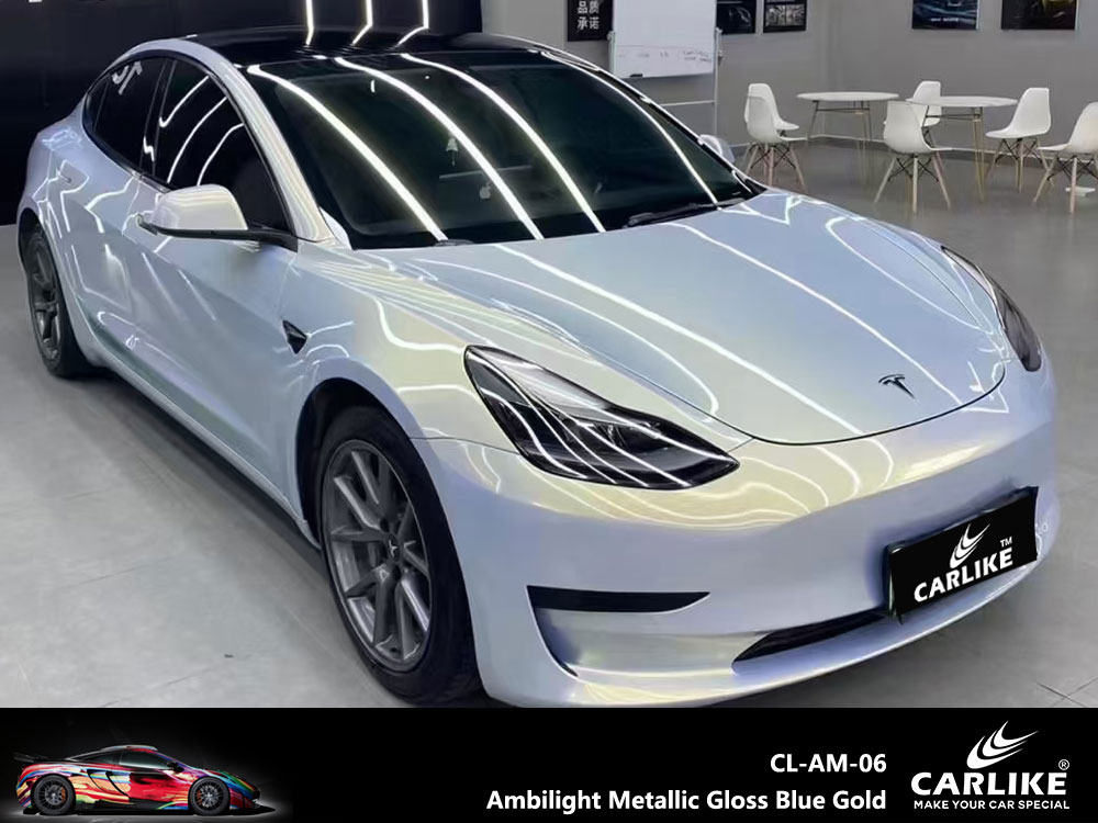 CL-AM-06 Ambilight Metallic Gloss Blue Gold Vinyl For Tesla Car Wrap Factory Supplier