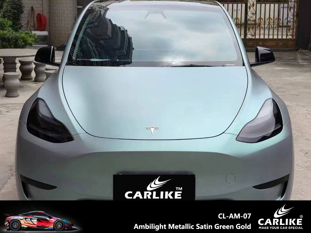 CL-AM-07 Ambilight Metallic Satin Green Gold Vinyl For Tesla Car Wrap Factory Supplier