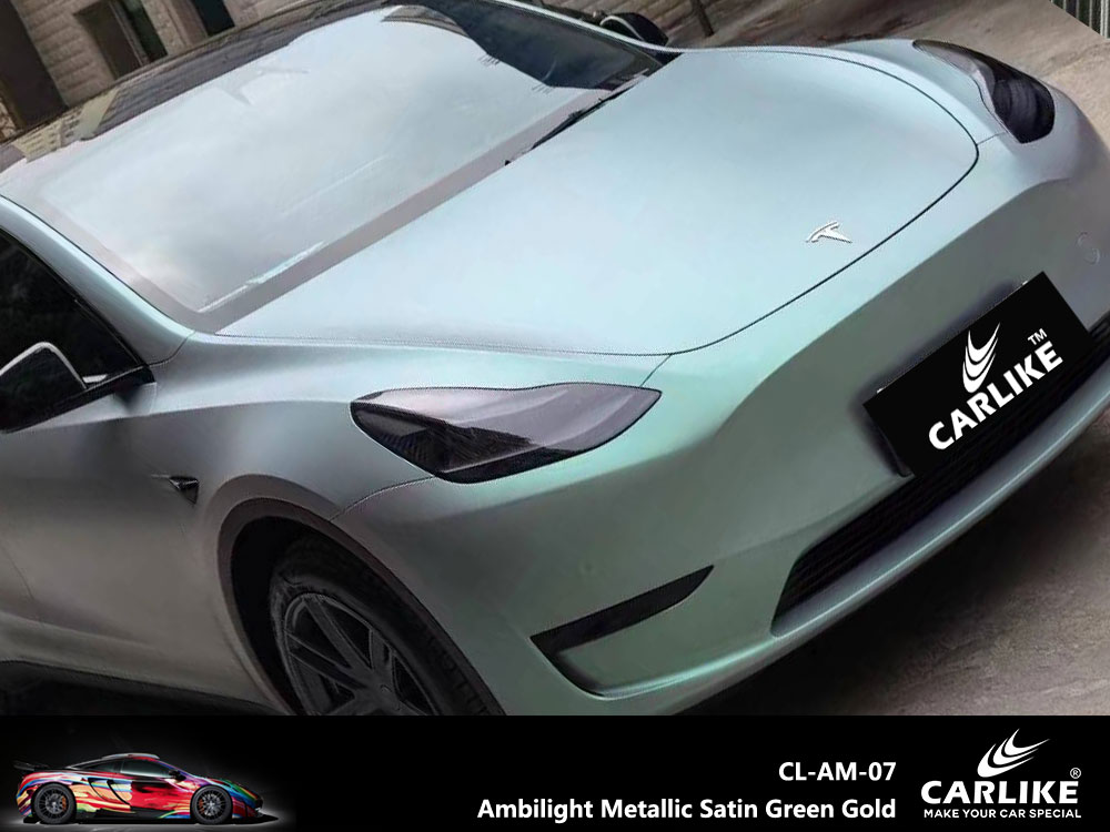 CL-AM-07 Ambilight Metallic Satin Green Gold Vinyl For Tesla Car Wrap Factory Supplier