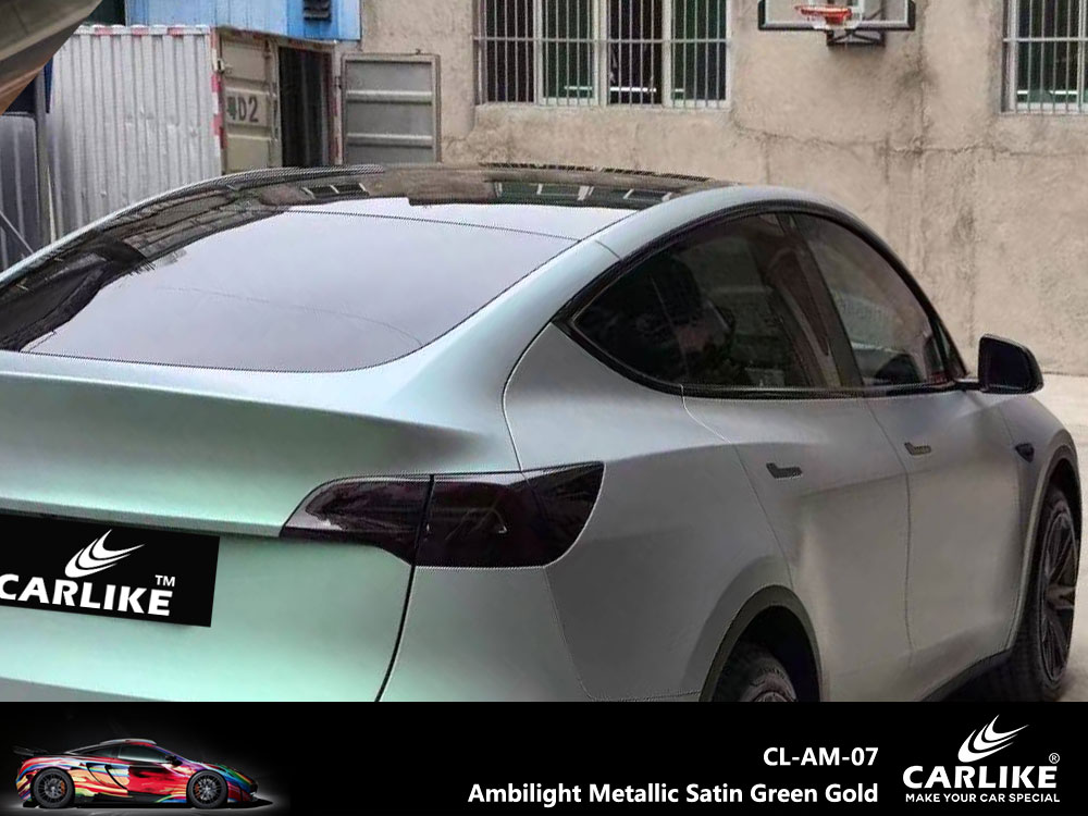 CL-AM-07 Ambilight Metallic Satin Green Gold Vinyl For Tesla Car Wrap Factory Supplier